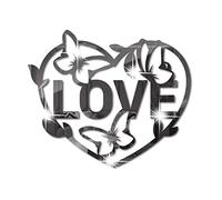Adesivi da parete con specchio a forma di cuore, motivo a farfalla, in acrilico, pareti in vinile 3D, decorazioni artistiche fai da te, lettere di famiglia rimovibili, cartelli per la casa (nero)