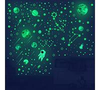 Adesivi da parete con stelle e pianeti che si illuminano al buio, 849 pezzi, con punti luminosi e stelle e sistema solare, decorazioni da parete per camera da letto, carta da parati per bambini
