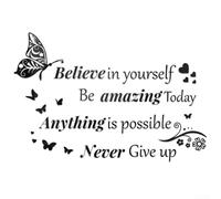 Adesivi da parete motivazionali con citazioni come Believe in Yourself and Never Give Up, combinati con decalcomanie a farfalla per una decorazione da parete elegante e incoraggiante (nero)