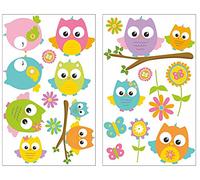 Adesivi da parete per cameretta bambino, 16 pezzi, motivo: gufi, multicolore, 2x 16x26cm