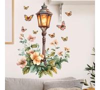 Adesivi da parete vintage a lanterna con farfalle e fiori, eleganti decalcomanie da parete con lampione floreale, adesivi da parete rimovibili in PVC per soggiorno, corridoio, camera da letto e