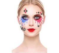 Adesivi da viso glitterati per trucco effetto giullare ragazza pericolosa 20x20 cm