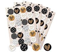 Adesivi decorativi cuore, set di 96: etichette adesive rotonde nere, bianche e oro per regalo, matrimonio, compleanno, bomboniere e scrapbooking, adesivi per confezioni e biglietti, Ø 4 cm