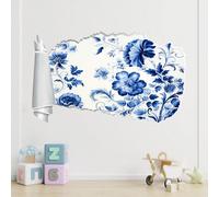 Adesivi Decorativi Da Parete 3D Fiori Blu E Bianchi Adesivi Murali Decalcomanie Murali Fracassate Stile Gérard Wall For Camera Da Letto Soggiorno Home Wall Décor 55X88Cm