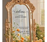 Adesivi decorativi per specchi da matrimonio personalizzati - Benvenuti nella nostra storia d'amore Specchio Adesivi per cartelli di matrimonio - Adesivi per cartelli di dimensioni personalizzabili Na