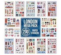 Adesivi di carta autoadesivi per scrapbooking, artigianato, decorazione, oltre 200 adesivi di carta autoadesivi, 14 disegni, forniture per decorazioni per feste, Union Jack, Londra, Big Ben, guardie