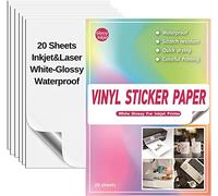 Adesivi di carta da stampare per stampanti a getto d'inchiostro, formato A4, colore bianco lucido, 20 fogli SKYIOL Vinyl, carta impermeabile, stampabile, autoadesiva, carta per stampante a getto