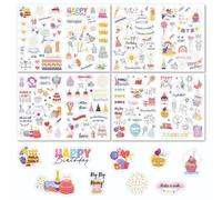 Adesivi di compleanno (4 fogli 170 motivi), adesivi di compleanno disegnati con amore come decorazione per feste per adulti e bambini (tedesco e inglese, rosa festa)