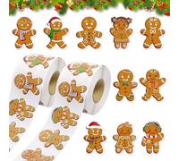 Adesivi di Natale, 1000 adesivi natalizi natalizi con uomo di pan di zenzero, impermeabili, autoadesivi di Natale