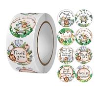 Adesivi di ringraziamento con safari nella giungla, animali selvatici, adesivi di ringraziamento per baby shower, feste di compleanno, decorazioni per etichette, 500 pezzi