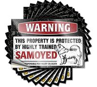 Adesivi divertenti per auto con scritta "Warning This Property is Protected by A Highly Trained Samoied", 10 pezzi, adesivi per auto di famiglia (6 x 9 cm)