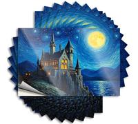 Adesivi e decalcomanie per auto Castello vicino al lago sotto una notte stellata, 10 adesivi divertenti per la grotta dell'uomo, decorazione e accessori (6 x 9 cm)