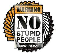 Adesivi e decalcomanie per auto con scritta in lingua inglese "Warning No Stupid People Beyond This Point", 10 adesivi per auto (12 x 18 cm)