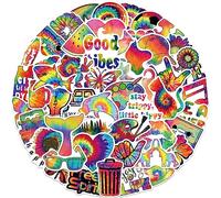 Adesivi estetici retrò Tie-Dye Sweet Rainbow: personalizza e decora la tua chitarra, notebook, bagagli e altro con adesivi impermeabili fai da te - 50 pezzi