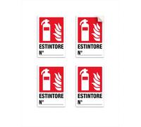 Adesivi Estintore numerabili - 4 cartelli adesivi misura piccola: 10x15 cm, in PVC vinile morbido, con pittogramma segnaletica di sicurezza simbolo estintore. 4 pz