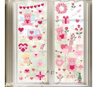 Adesivi Finestra Camera da Letto Rosa Cuore Orso Fiore Statico Adesivi Set di 4