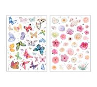 Adesivi Fiori e Farfalle Decorative, 4 Pcs Stickers Aesthetic Colorati per Scrapbooking, Journaling e Album Fotografico, Decora Diario e Biglietti Auguri, Tema Dipinto a Mano