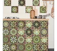 Adesivi for piastrelle Mandala in PVC for bagno e cucina | Verde erba, 10 pezzi, dimensioni multiple: decorazione for il paraspruzzi della parete della cucina del bagno(10 Pcs/20x20cm)