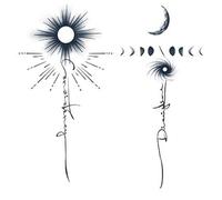 Adesivi for tatuaggi a base di erbe, elementi del sole e della luna che durano dai 7 ai 15 giorni, impermeabili e anti-attrito, effetto realistico, adatti a chi non vuole...(2PCS)