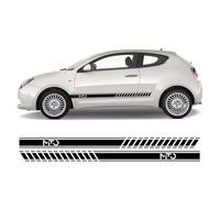 Adesivi Grafiche per Alfa Romeo Mito Kit Completo Fasce Strisce Laterali Lato Destro e Sinistro Decalcomanie Auto Tuning Rosse Bianche Nere Oro Argento Grigie Gialle (Nero Lucido)