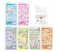 Adesivi in resina - Set di adesivi 3D a 6 pannelli | Simpatici adesivia bolle 3D in rilievo | Ornamento adesivo creativo riutilizzabile con texture in rilievo per frigorifero, bottiglia, auto, came