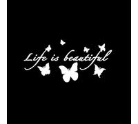 Adesivi in vinile per specchietto retrovisore con scritta "Life is Beautiful", per auto e moto, impermeabili e resistenti al sole, progettati per durare all'aperto e colori vivaci (bianco)