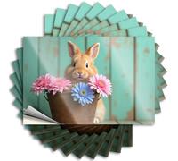 Adesivi inappropriati Un simpatico coniglietto con fiori colorati in un secchio. Adesivi 10 cartelli da bar per la decorazione della casa adesivi divertenti (12 x 18 cm)