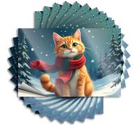 Adesivi inappropriati Un soffice gatto arancione che indossa una sciarpa rossa in una foresta innevata. Adesivi 10 cartelli da bar per la decorazione della casa divertenti (8 x 12 cm)