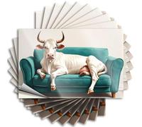 Adesivi inappropriati Una mucca che si sdraia su un divano color foglia di tè, 10 pezzi, cartelli da bar per la decorazione della casa adesivi divertenti (8 x 12 cm)