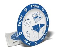 Adesivi informativi - pittogrammi "carta/cartone" per l'organizzazione della raccolta differenziata dei rifiuti per bidoni o contenitore, 6 adesivi rotondi - 9,5 cm