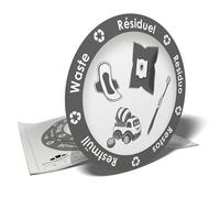 Adesivi informativi - pittogrammi "residuale" per l'organizzazione della raccolta differenziata dei rifiuti per bidoni o contenitori, 6 adesivi rotondi - 9,5 cm