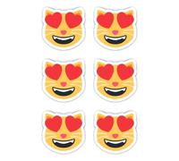 Adesivi laminati: 50 mm, 6 pezzi - gatto emoji occhi di cuore extra robusti