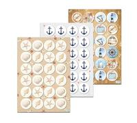 Adesivi marini, set di 72: sticker con conchiglie stelle marine ancora e pesci, decorazioni tema mare per bomboniere comunione, regali feste, etichette personalizzate fai da te, Ø 4 cm
