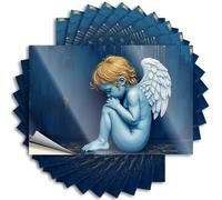 Adesivi meccanici Un angelo blu con le ali si siede in contemplazione. Adesivi 10 pezzi divertenti adesivi per paraurti (12 x 18 cm)