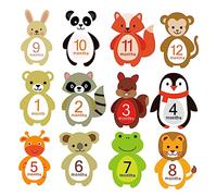 Adesivi Mensili per Bebè 12 Fogli in Carta Design Animali | Autoadesivi, Facile da Pulire e Riposizionare, per Album Ricordo, Stile Tenero Creativo
