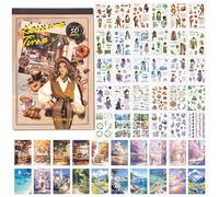 Adesivi moderni per album di ritagli, con 400 adesivi estetici, 20 fogli di carta washi, pre-tagliati per diari, quaderni, bottiglie d'acqua, album, custodia per telefono, computer portatile,