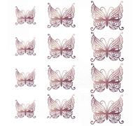 Adesivi Murali 3d Farfalle 12 adesivi 3D a forma di farfalla traforata, decalcomanie a specchio in oro/argento/oro rosa, decorazioni da parete in metallo, articoli for feste nozze(Rose gold-type 2)