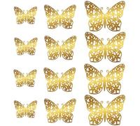 Adesivi Murali 3d Farfalle 12 adesivi 3D a forma di farfalla traforata, decalcomanie a specchio in oro/argento/oro rosa, decorazioni da parete in metallo, articoli for feste nozze(Gold-type 4)