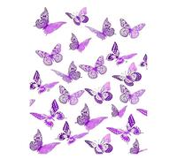 Adesivi Murali 3d Farfalle 72 adesivi murali a forma di farfalla 3D staccabili, farfalle viola for feste compleanno, matrimoni, stanze con fiori(36pcs)