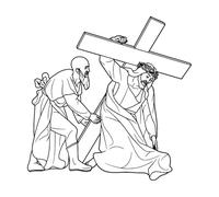 Adesivi murali 5a stazione della Via Crucis: Simone di Cirene aiuta Gesù a portare la croce 42x42cm Personalizzazione personalizzata Nero