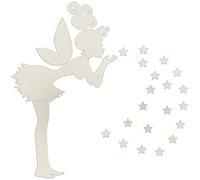 Adesivi Murali a Specchio 3D Fai da Te Acrilico Fata Star Room Decor con Decorazione Murale per Angel Fairy Little Girl (Argento)