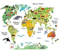 Adesivi Murali Adesivi da Parete BAMBINI DI MAPAMUNDI CON GLI ANIMALI decorazione murale Art Home DIY Living camera da letto ufficio Décor Wallpaper Camerette Bambini Bagno Decorazione