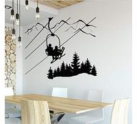 Adesivi Murali Adesivo Da Parete Decalcomanie Da Muro Da Sci Sciatore Seggiovia Montagna Pino Albero Sport Invernali Arredamento Casa Vinile 50 × 42 cm