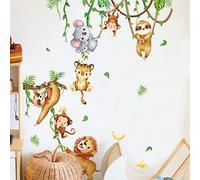 Adesivi murali animali della giungla foglie di vite elefante, leone, bradipo, safari, adesivi da parete per cameretta dei bambini, soggiorno, decorazione da parete