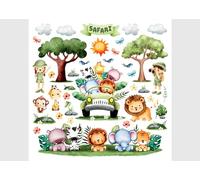 Adesivi Murali Animali della Savana per Cameretta e Stanza dei Neonati, Stickers da Parete per Bambine e Bambini di AG Design | 30 x 30 cm | ADKS 3918