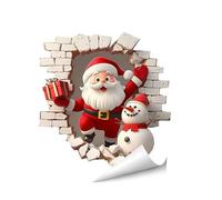 Adesivi Murali Babbo Natale - Adesivi Murali Natalizi Con Effetto 3D | Decalcomanie Autoadesive Per Babbo Natale Ca-rino Che Sfonda Le Pareti | Divertenti Decorazioni Natalizie Per La Casa (B)