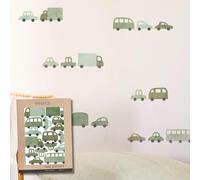 Adesivi Murali Bambini | Adesivi Cameretta Bambino Bimba Auto e Camion | Effetto Carta da Parati Adesiva | Dettaglio Decorativo | 16 pezzi | TRESXICS (Verde)