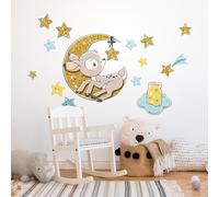 Adesivi murali Camerette bambini Stoffa riposizionabile Cerbiatto sogni d'oro