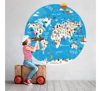 Adesivi murali Camerette bambini Stoffa riposizionabile Cerchio Mappamondo 3