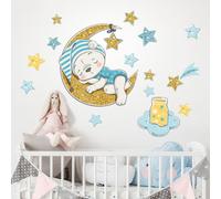 Adesivi murali Camerette bambini Stoffa riposizionabile Orsetto sogni d'oro blu